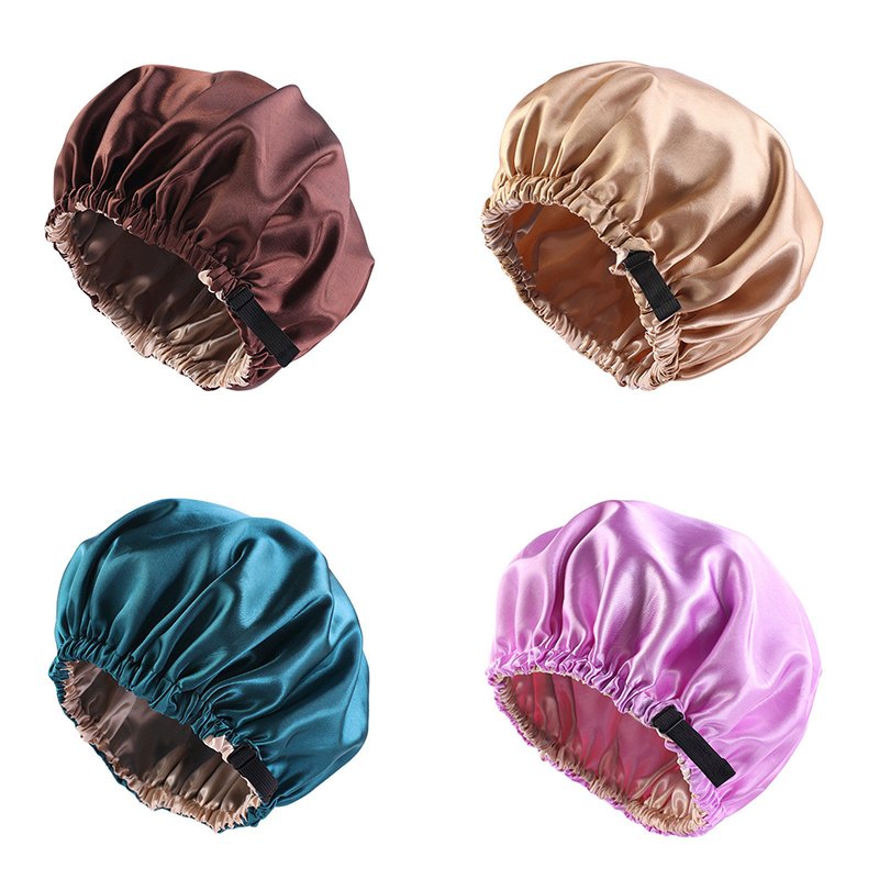 Satin Nightcap Invisible Flat Adjustable Buckle Artificial Silk Double Layer round Cap Shower Cap Beauty Hair Hat - 图片 15
