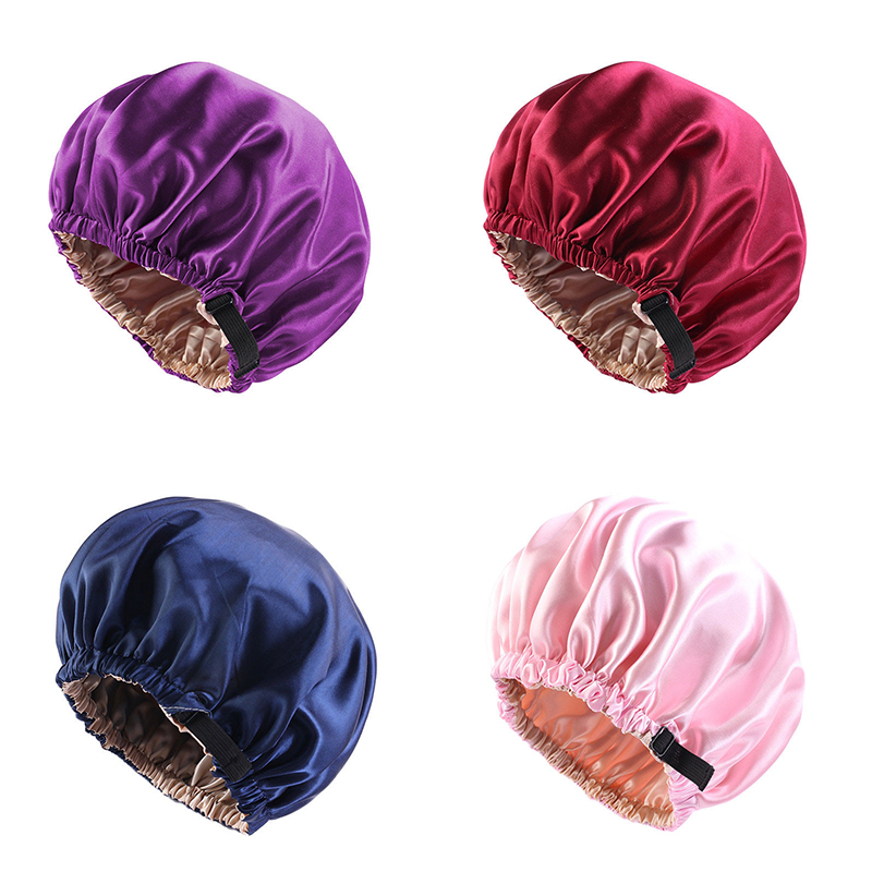 Satin Nightcap Invisible Flat Adjustable Buckle Artificial Silk Double Layer round Cap Shower Cap Beauty Hair Hat - 图片 16