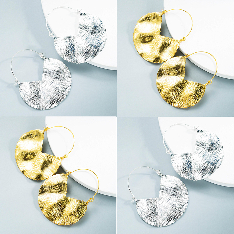 Alloy Earrings Retro Geometric Texture Ear Ring Simple Pleated Earrings Za Earrings - 图片 7