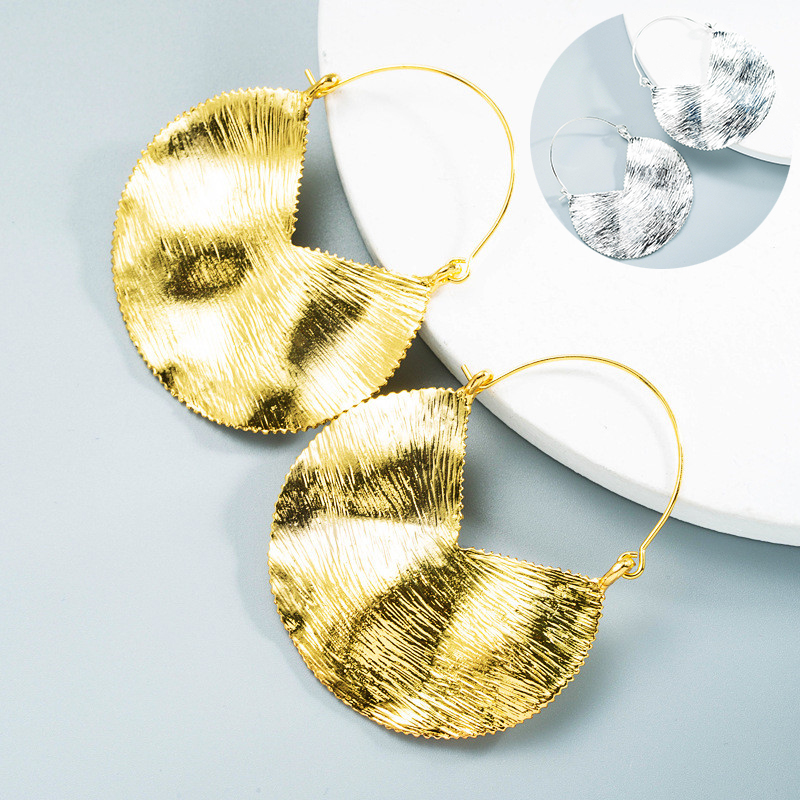 Alloy Earrings Retro Geometric Texture Ear Ring Simple Pleated Earrings Za Earrings - 图片 10