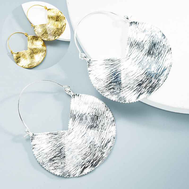 Alloy Earrings Retro Geometric Texture Ear Ring Simple Pleated Earrings Za Earrings - 图片 11