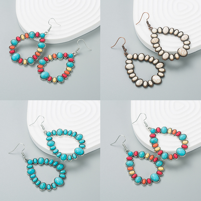 Fashion Exaggerated Alloy Color Earrings Turquoise Geometric Luxurious Long Earrings - Image 8