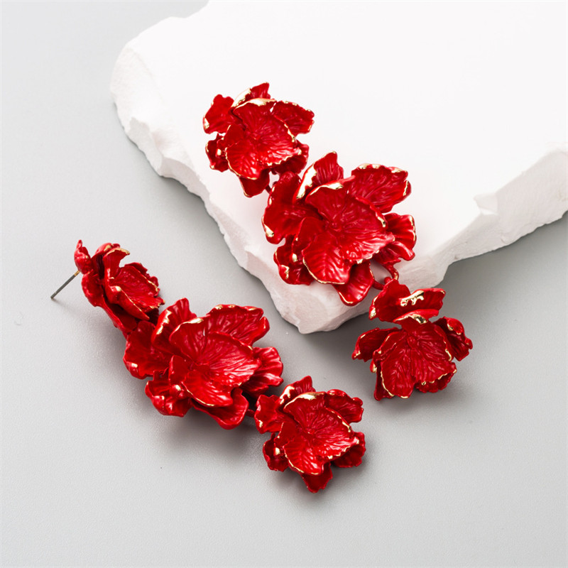 Flower Earrings Fashion Personality Multi-Layer Alloy Spray Paint Women Eardrop - 图片 4