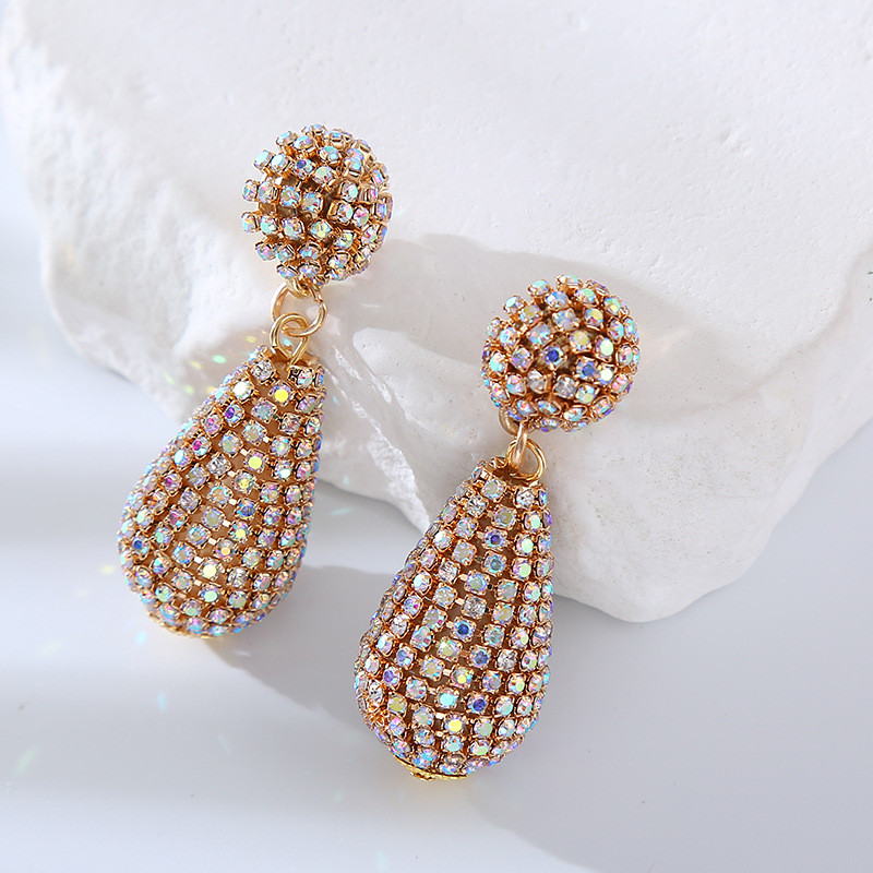 Fashion Style Earrings Colorful Crystals Super Flash Drop-Shaped Earrings Retro Long Temperament - Image 3