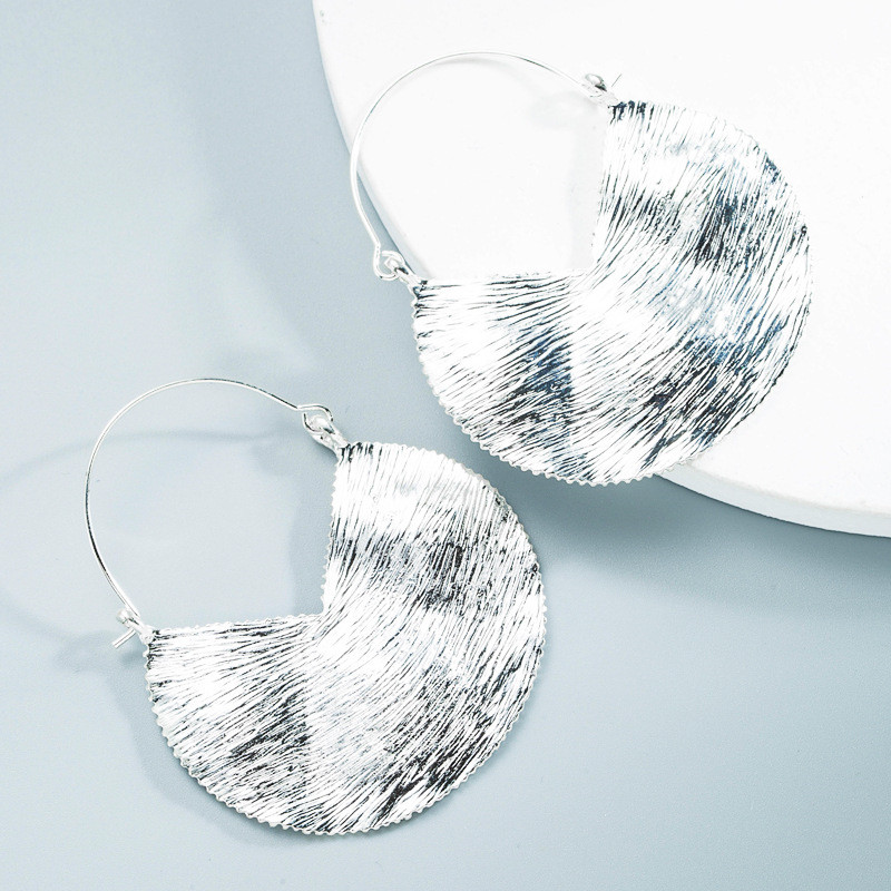Alloy Earrings Retro Geometric Texture Ear Ring Simple Pleated Earrings Za Earrings - 图片 3