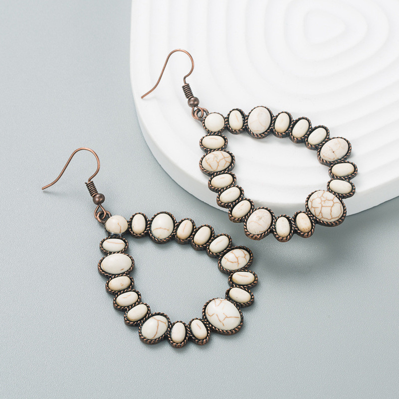 Fashion Exaggerated Alloy Color Earrings Turquoise Geometric Luxurious Long Earrings - Image 4