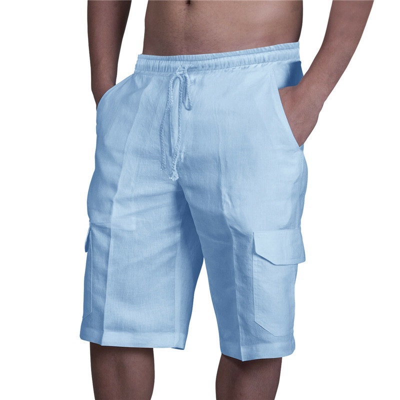 UK Mens Cotton Linen Shorts Elastic Waist Drawstring Summer Loose Casual Pants - 图片 7