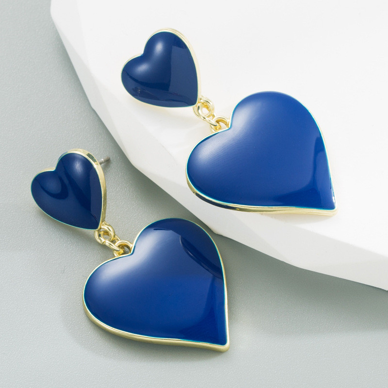 Simple Cute Love Heart Shape Earrings Female Alloy Electroplating Drop Personalized - 图片 4