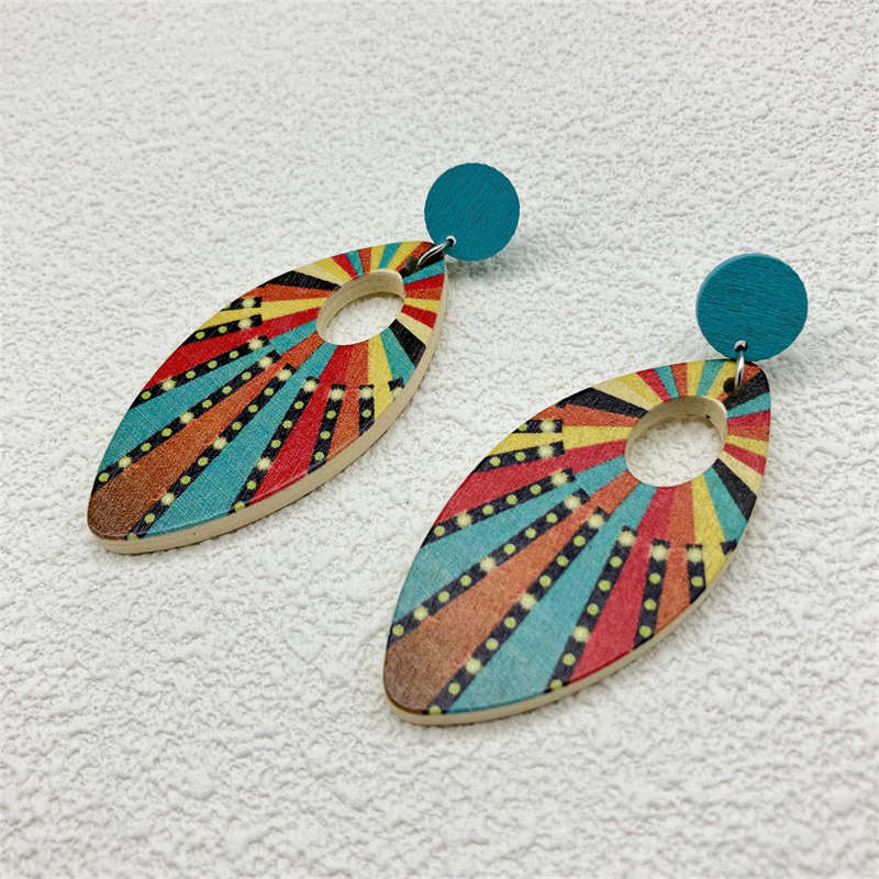 Jewelry Ornament European and American Earrings Wooden Earrings Retro Geometry - 图片 17