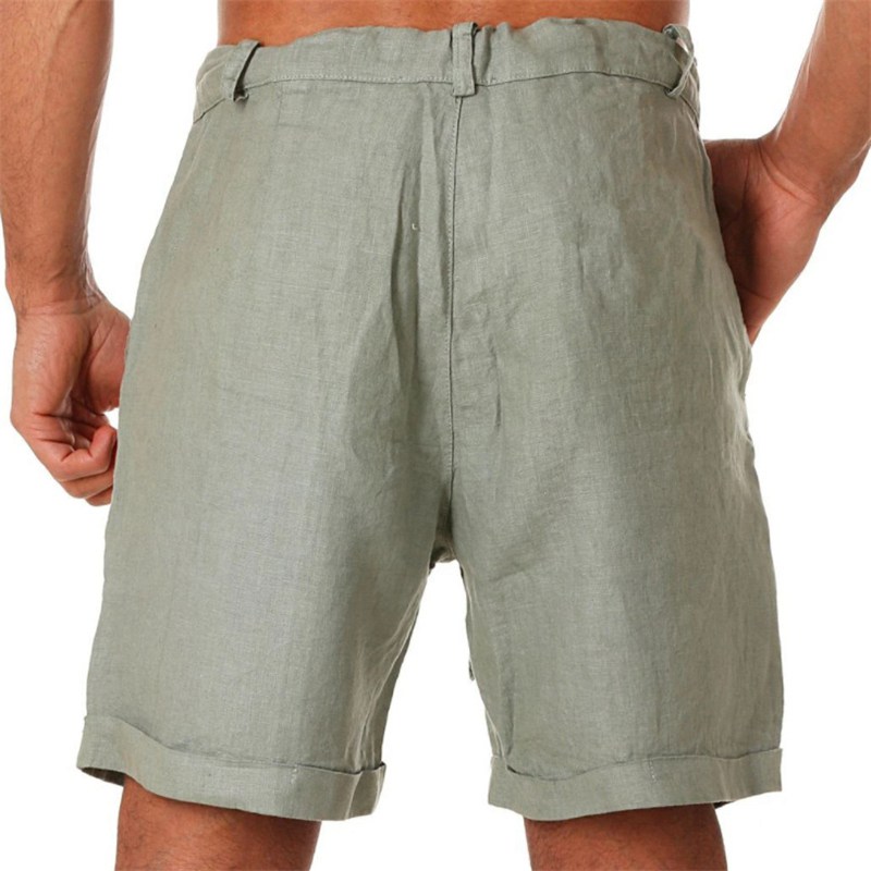 UK Mens Cotton Linen Shorts Elastic Waist Drawstring Summer Loose Casual Pants - 图片 9