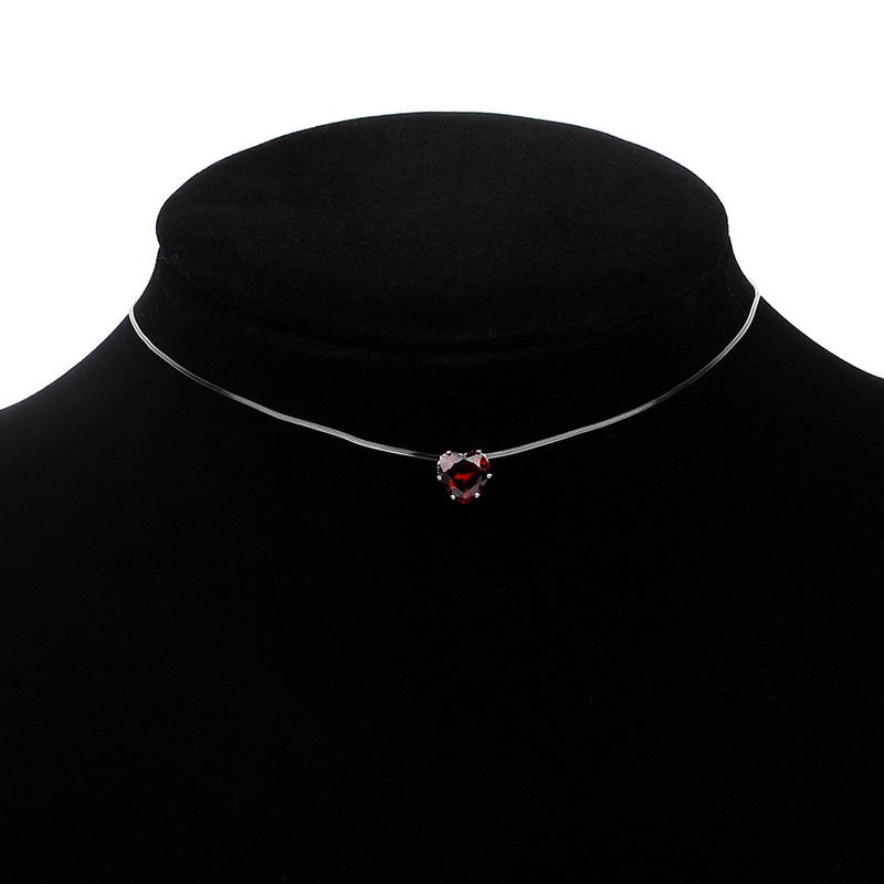Simple Student Art Love Pendant Necklace Transparent Fish Line Color Zircon Invisible Mori Style Short Necklace - 图片 8