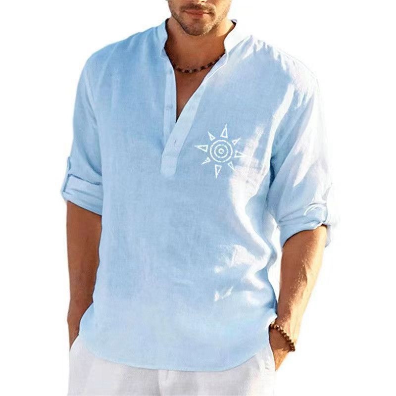 Mens Summer Short Sleeve Linen Shirts Solid Loose Casual Dress Shirt Blouse Tops - 图片 4