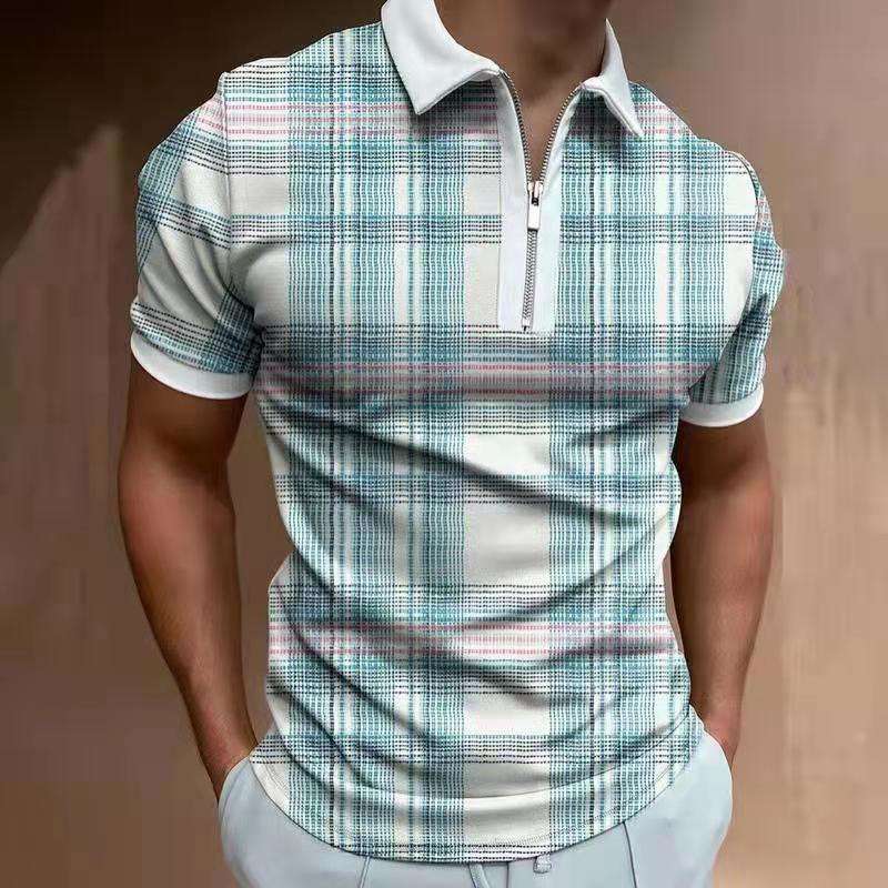 Mens Short Sleeve Shirts Casual Business Golf Zipper Slim Fit Tops T-shirt - 图片 5