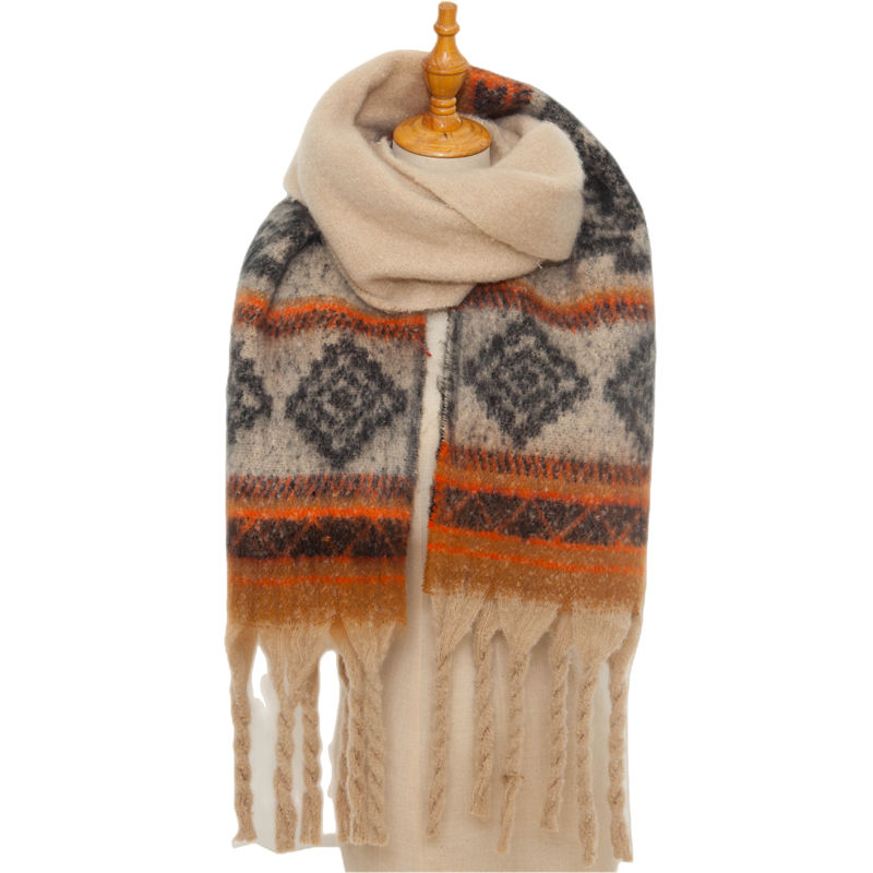 Circle Yarn Autumn and Winter Imitated Mohair Jacquard Thick Scarf Spot Shawl - 图片 14