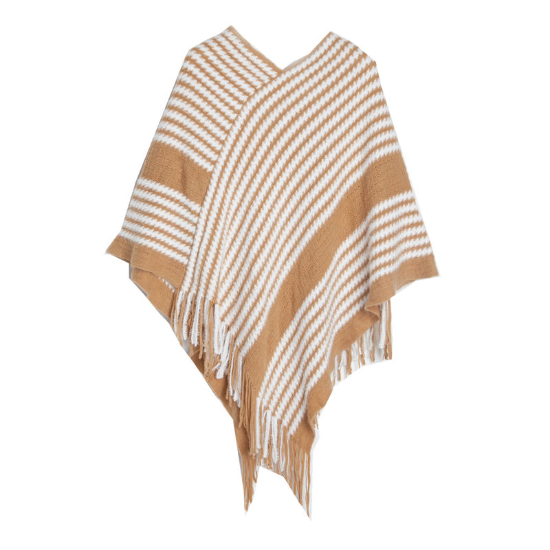 Pullover Cape Shawl Autumn Winter Bat Sweater Black Striped Knitted Shawl Keep Warm - 图片 12