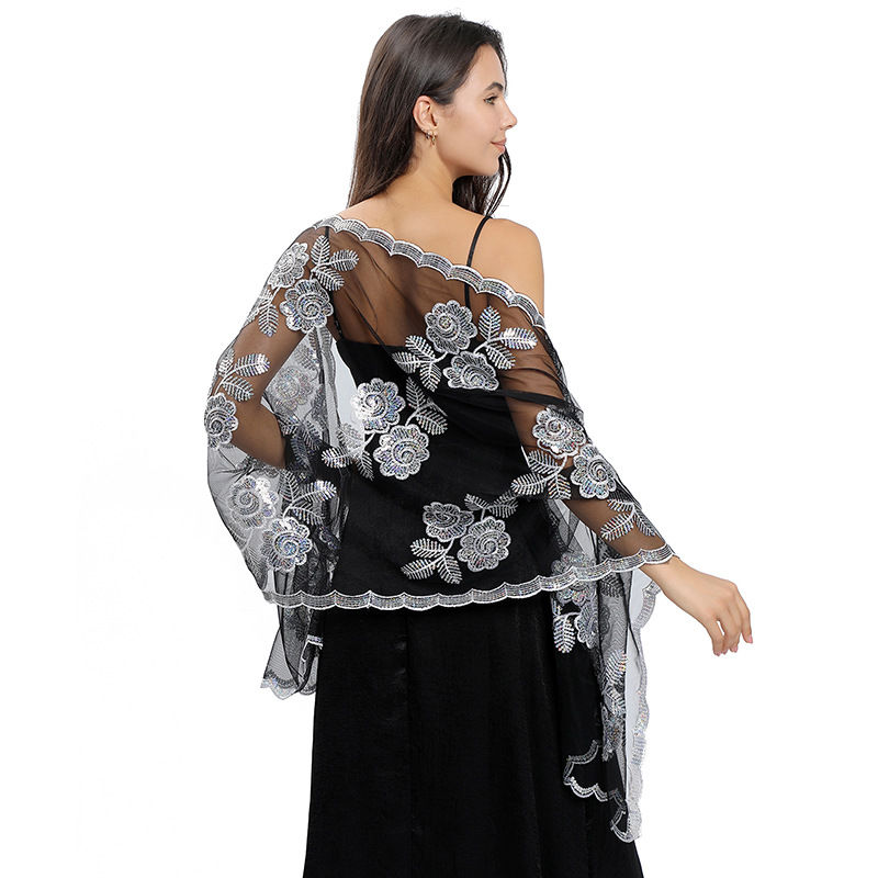 Big Peony Sequined Embroidered Shawl Wedding Dress Wraps Evening Gown Shawl Women - 图片 10