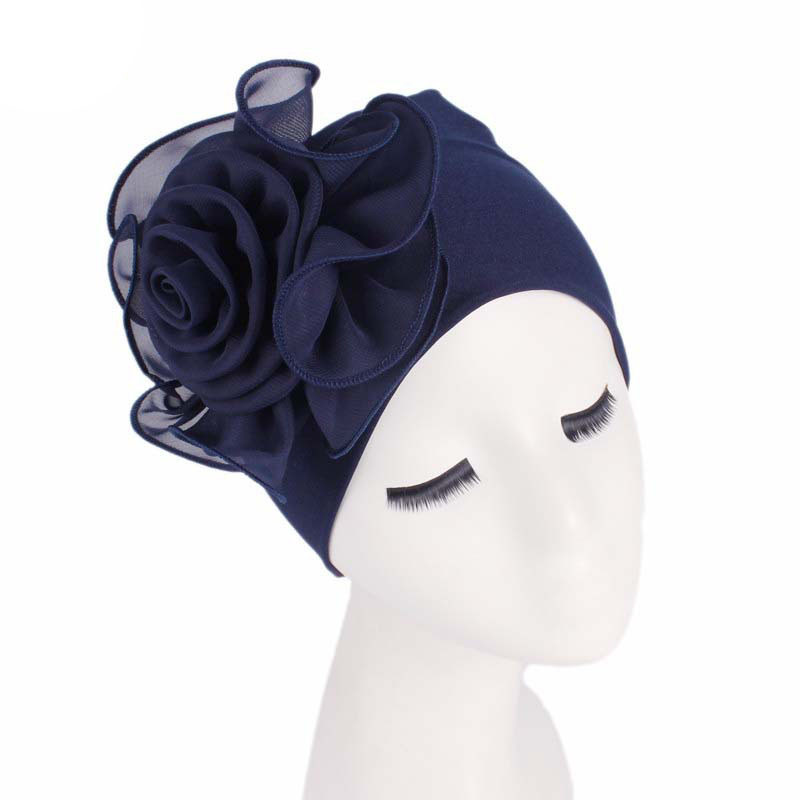 Side Big Flower Stretch Turban Hat Women Elegant Fashion Hat Chemotherapy Hat - 图片 11