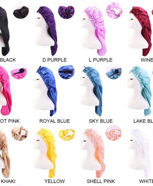 Satin Nightcap Elastic Band Buckle Long Tube Shower Cap Perm Hat Shower Cap Muslim Headscarf