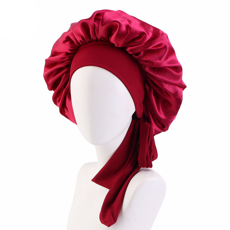Elastic Ribbon Satin round Cap Artificial Silk Nightcap Makeup Cap Beauty Hat Turban Hat - 图片 11
