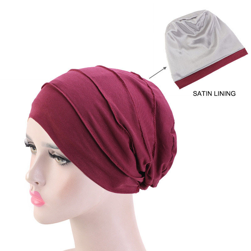 Double-Layer Satin Lined Chemotherapy Cap Women's Pullover Cap Nightcap Cotton Confinement Cap - 图片 9