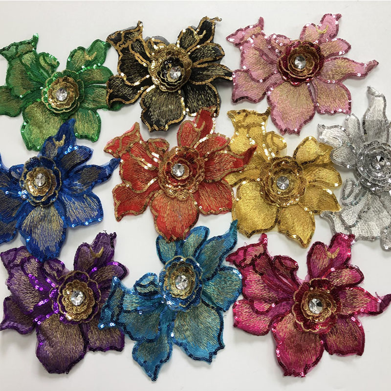 2pc Diamond Sequin Embroidered Flower Cloth Sticker Lace Computer Embroidered Patch Dance Clothing Ornaments Accessories Diy