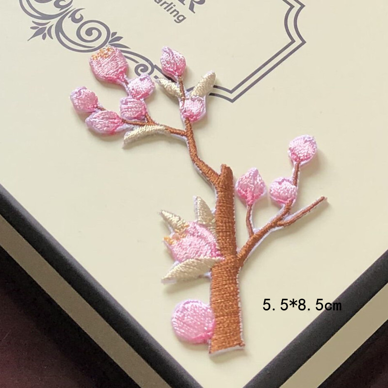 Pink Plum Blossom Embroidery Cloth Stickers Patch Hole Clothes Skirt Cheongsam Decoration Accessories Diy Adhesive - 图片 8