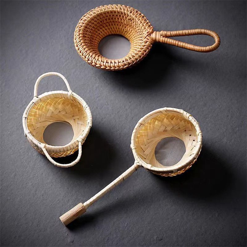 1Pc Retro Japanese-style Bamboo Rattan Tea Infuser Strainer Tea Filter Reusable Mesh Tea Leak with Handle Kitchen Accessories - 图片 6