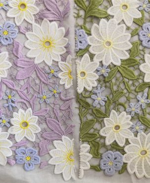 Three Colors Hibiscus Mutabilis Embroidery Hollow Carved Fashion Fabric DIY Fabric