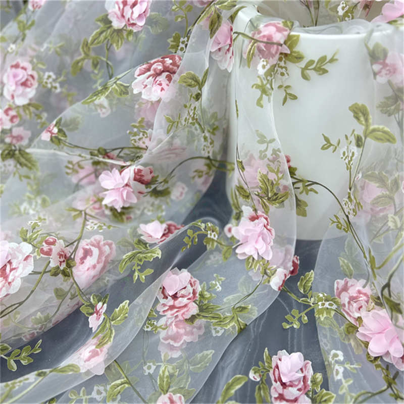 3D Handmade Flower Fabric Organza Printing Branch Embroidered Fabric Lace DIY Fabric - 图片 12
