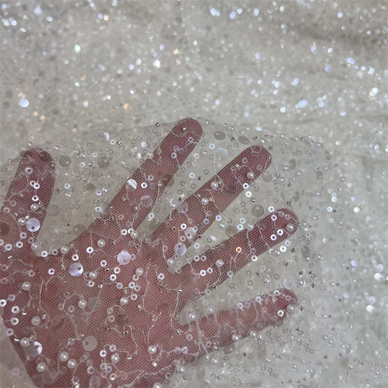 Pearl Sequined Fabric Mesh Pearl Embroidery Fabric DIY Clothing Adjuvant - 图片 6