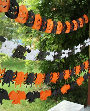 3PC Ghost Festival Scene Decor Pumpkin Bat Pirate Skull Paper Flower Halloween Garland String Flags