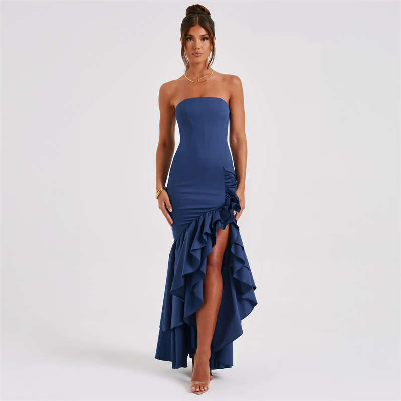 Women's Clothing Fashion Sexy off-the-Shoulder Tube Top Irregular Temperament Dress - 图片 8