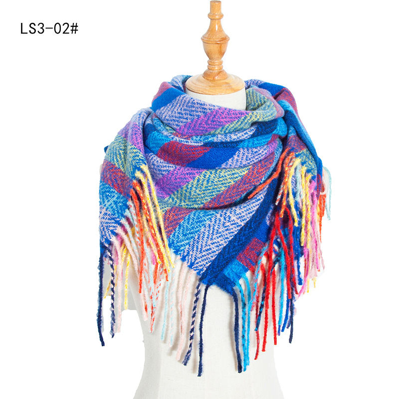 Polyester Thorn Long Tassel Plaid Square Scarf Shawl Keep Warm Fashion Women - 图片 18