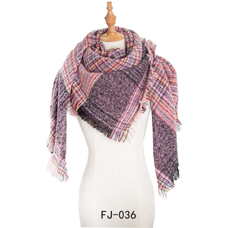Autumn and Winter Circle Yarn Thickened Double-Sided Plaid Bristle Square Scarf Women's Scarf Shawl - Image 25