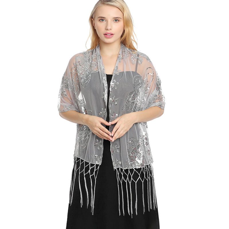 Sequined Embroidered Tassel Shawl Evening Dress Dinner Shawl Women Cheongsam Shawl - 图片 15