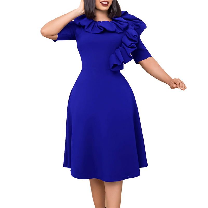 Women's Clothing Fashion Elegant Solid Color Large Swing Skirt Ruffled Dress - 图片 37