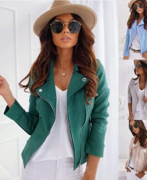 Women's Clothing Slim Lapel Zipper Deerskin Velvet Short Coat Fashion