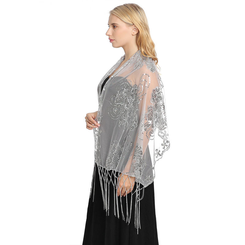 Sequined Embroidered Tassel Shawl Evening Dress Dinner Shawl Women Cheongsam Shawl - 图片 16