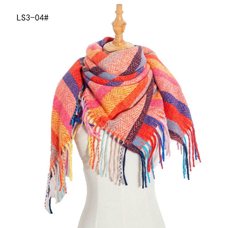 Polyester Thorn Long Tassel Plaid Square Scarf Shawl Keep Warm Fashion Women - 图片 20