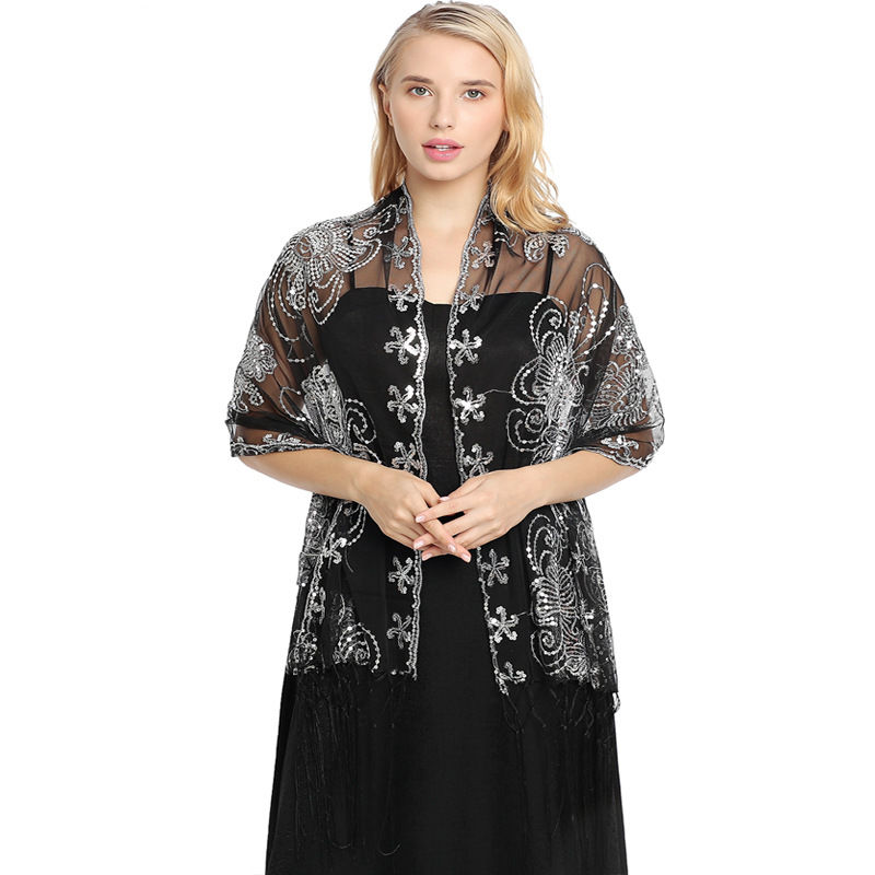Sequined Embroidered Tassel Shawl Evening Dress Dinner Shawl Women Cheongsam Shawl - 图片 18
