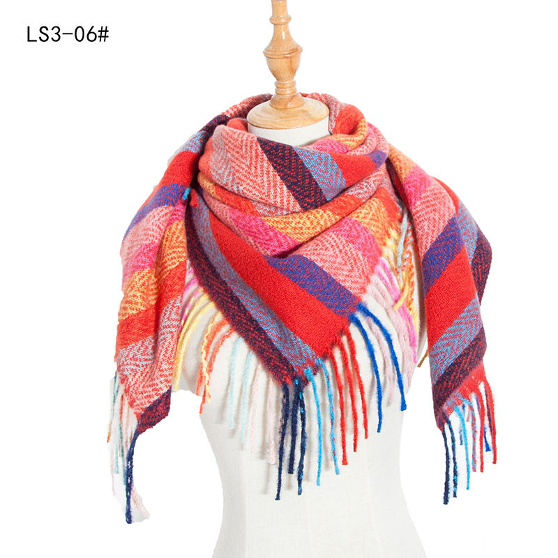 Polyester Thorn Long Tassel Plaid Square Scarf Shawl Keep Warm Fashion Women - 图片 21