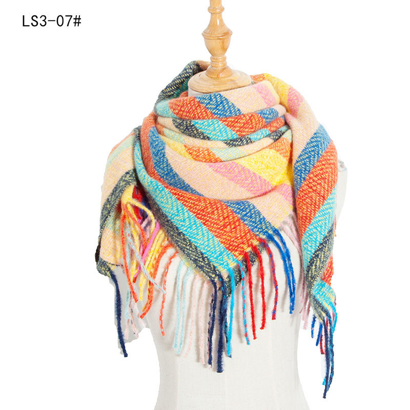 Polyester Thorn Long Tassel Plaid Square Scarf Shawl Keep Warm Fashion Women - 图片 22