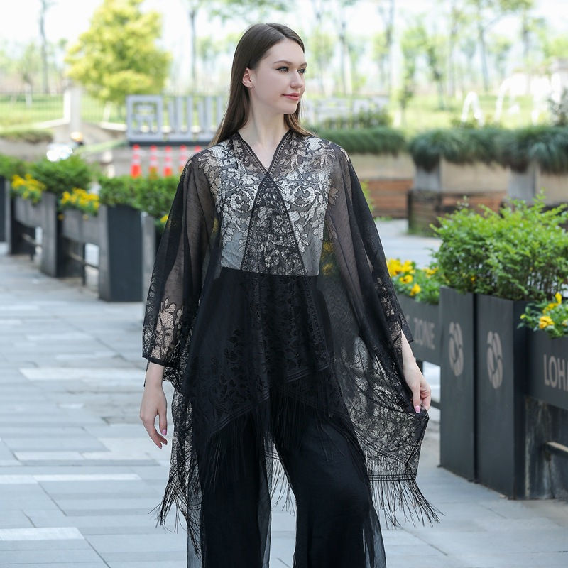 Hollow Lace Sunscreen Shawl Women's Dress Cheongsam Shawl Travel Vacation Beach Shawl - 图片 14