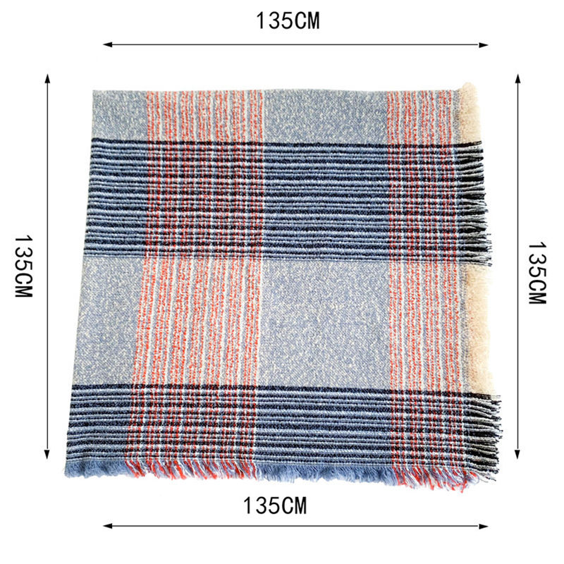 Autumn and Winter Circle Yarn Thickened Double-Sided Plaid Bristle Square Scarf Women's Scarf Shawl - Image 5