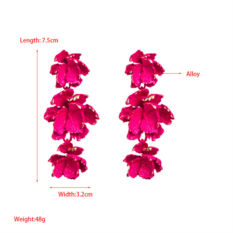 Flower Earrings Fashion Personality Multi-Layer Alloy Spray Paint Women Eardrop - 图片 5