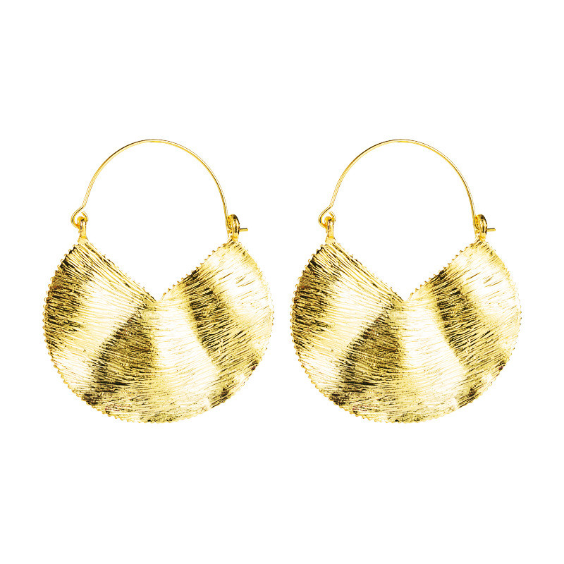 Alloy Earrings Retro Geometric Texture Ear Ring Simple Pleated Earrings Za Earrings - 图片 4