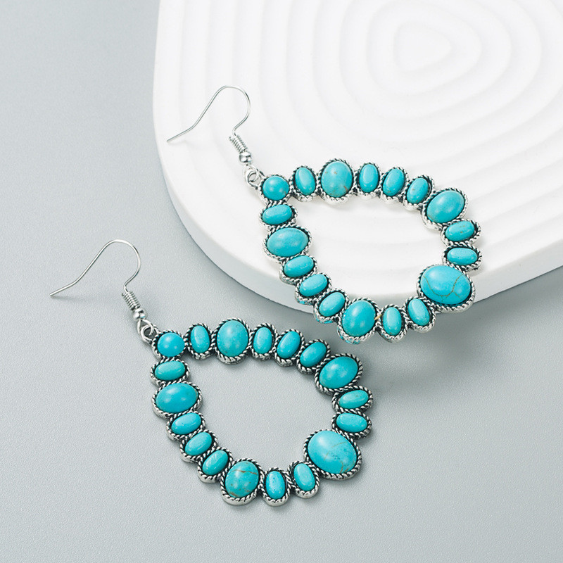 Fashion Exaggerated Alloy Color Earrings Turquoise Geometric Luxurious Long Earrings - Image 5