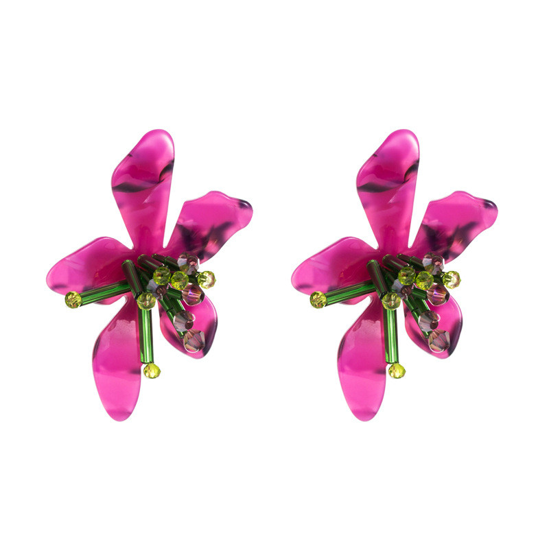 Colorful Acrylic Flower Earrings Exaggerated Hand-Woven Petal Ear Accessory - 图片 5