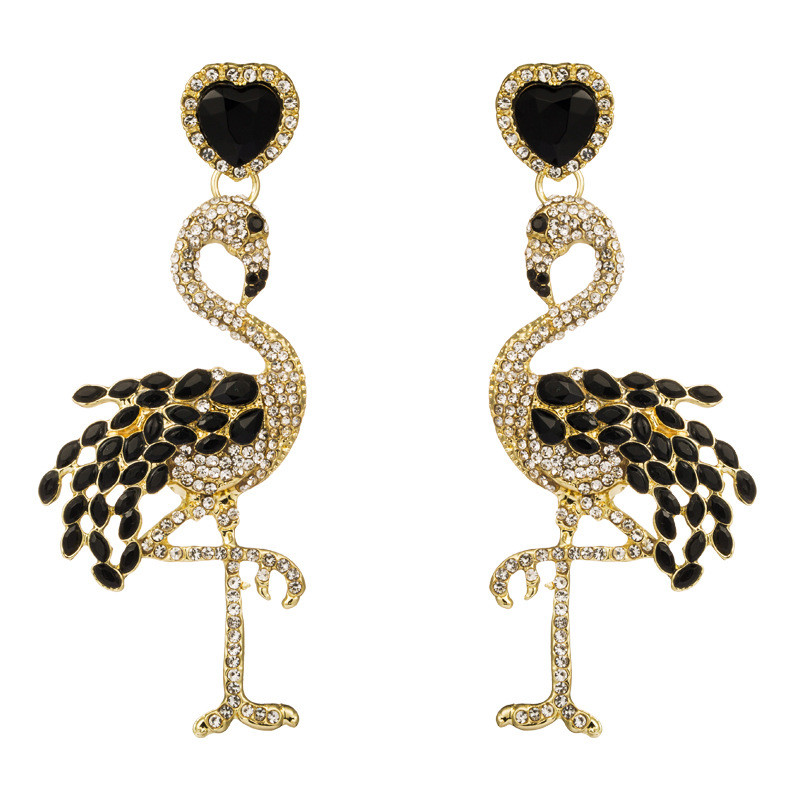 Flamingo Earrings Women's Long Rhinestone Earrings Retro Exaggerated Alloy Earrings - 图片 5