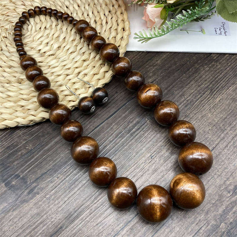 European and American Wooden Bead Necklace Earrings Suite Bohemian Style Fashion - 图片 12
